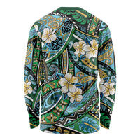 Polynesian Hibiscus Tropical Green Floral Long Sleeve Shirt Tribal Pattern - Polynesian Pride