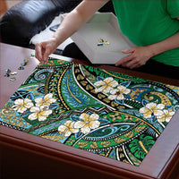 Polynesian Hibiscus Tropical Green Floral Puzzle Tribal Pattern - Polynesian Pride