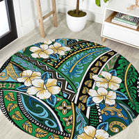 Polynesian Hibiscus Tropical Green Floral Round Carpet Tribal Pattern - Polynesian Pride
