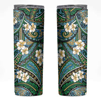 Polynesian Hibiscus Tropical Green Floral Skinny Tumbler Tribal Pattern - Polynesian Pride