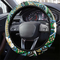 Polynesian Hibiscus Tropical Green Floral Steering Wheel Cover Tribal Pattern - Polynesian Pride