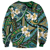 Polynesian Hibiscus Tropical Green Floral Sweatshirt Tribal Pattern - Polynesian Pride