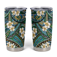 Polynesian Hibiscus Tropical Green Floral Tumbler Cup Tribal Pattern - Polynesian Pride