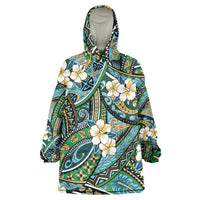 Polynesian Hibiscus Tropical Green Floral Wearable Blanket Hoodie Tribal Pattern - Polynesian Pride