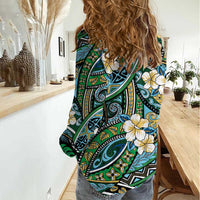 Polynesian Hibiscus Tropical Green Floral Women Casual Shirt Tribal Pattern - Polynesian Pride