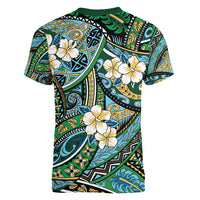 Polynesian Hibiscus Tropical Green Floral Women V-Neck T-Shirt Tribal Pattern - Polynesian Pride