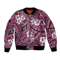 Polynesian Hibiscus Tropical Pink Floral Bomber Jacket Tribal Pattern - Polynesian Pride