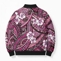 Polynesian Hibiscus Tropical Pink Floral Bomber Puffer Jacket Tribal Pattern - Polynesian Pride