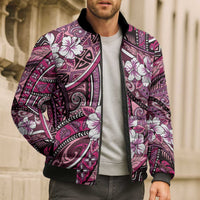 Polynesian Hibiscus Tropical Pink Floral Bomber Puffer Jacket Tribal Pattern - Polynesian Pride