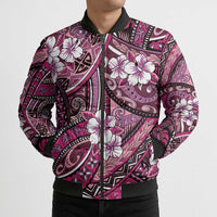 Polynesian Hibiscus Tropical Pink Floral Bomber Puffer Jacket Tribal Pattern - Polynesian Pride