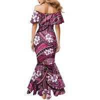 Polynesian Hibiscus Tropical Pink Floral Family Matching Mermaid Dress and Hawaiian Shirt Tribal Pattern - Polynesian Pride