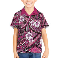 Polynesian Hibiscus Tropical Pink Floral Family Matching Puletasi and Hawaiian Shirt Tribal Pattern - Polynesian Pride