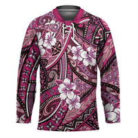 Polynesian Hibiscus Tropical Pink Floral Hockey Jersey Tribal Pattern - Polynesian Pride