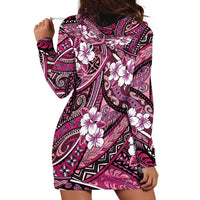 Polynesian Hibiscus Tropical Pink Floral Hoodie Dress Tribal Pattern - Polynesian Pride