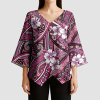 Polynesian Hibiscus Tropical Pink Floral Kimono Sleeve Blouse Tribal Pattern - Polynesian Pride