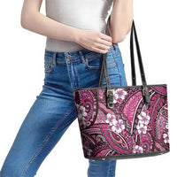 Polynesian Hibiscus Tropical Pink Floral Leather Tote Bag Tribal Pattern - Polynesian Pride