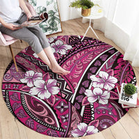 Polynesian Hibiscus Tropical Pink Floral Round Carpet Tribal Pattern - Polynesian Pride