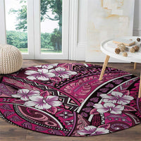 Polynesian Hibiscus Tropical Pink Floral Round Carpet Tribal Pattern - Polynesian Pride