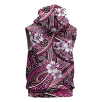 Polynesian Hibiscus Tropical Pink Floral Sleeveless Hoodie Tribal Pattern - Polynesian Pride
