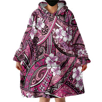 Polynesian Hibiscus Tropical Pink Floral Wearable Blanket Hoodie Tribal Pattern - Polynesian Pride