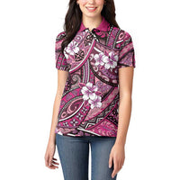 Polynesian Hibiscus Tropical Pink Floral Women Polo Shirt Tribal Pattern - Polynesian Pride