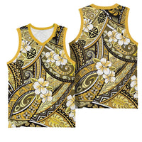 Polynesian Hibiscus Tropical Yellow Floral Basketball Jersey Tribal Pattern - Polynesian Pride