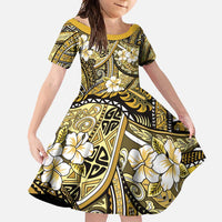 Polynesian Hibiscus Tropical Yellow Floral Family Matching Long Sleeve Bodycon Dress and Hawaiian Shirt Tribal Pattern - Polynesian Pride
