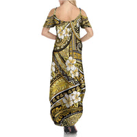 Polynesian Hibiscus Tropical Yellow Floral Family Matching Summer Maxi Dress and Hawaiian Shirt Tribal Pattern - Polynesian Pride