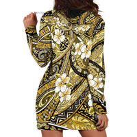 Polynesian Hibiscus Tropical Yellow Floral Hoodie Dress Tribal Pattern - Polynesian Pride