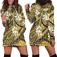 Polynesian Hibiscus Tropical Yellow Floral Hoodie Dress Tribal Pattern - Polynesian Pride