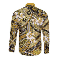 Polynesian Hibiscus Tropical Yellow Floral Long Sleeve Button Shirt Tribal Pattern - Polynesian Pride