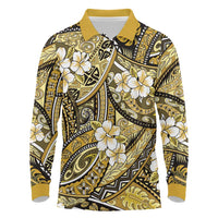 Polynesian Hibiscus Tropical Yellow Floral Long Sleeve Polo Shirt Tribal Pattern - Polynesian Pride