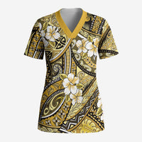 Polynesian Hibiscus Tropical Yellow Floral Scrub Top Tribal Pattern - Polynesian Pride