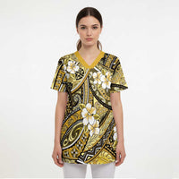 Polynesian Hibiscus Tropical Yellow Floral Scrub Top Tribal Pattern - Polynesian Pride