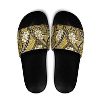 Polynesian Hibiscus Tropical Yellow Floral Slide Sandals Tribal Pattern - Polynesian Pride