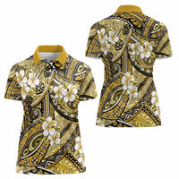 Polynesian Hibiscus Tropical Yellow Floral Women Polo Shirt Tribal Pattern - Polynesian Pride