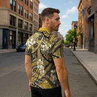 Polynesian Hibiscus Tropical Yellow Floral Zipper Polo Shirt Tribal Pattern - Polynesian Pride