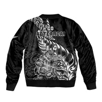 New Zealand Silver Fern Rugby Bomber Jacket Aotearoa Kiwi Maori Black Version LT01 - Polynesian Pride