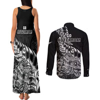 New Zealand Silver Fern Rugby Couples Matching Tank Maxi Dress and Long Sleeve Button Shirts Aotearoa Kiwi Maori Black Version LT01 - Polynesian Pride
