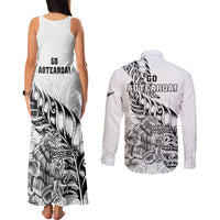 New Zealand Silver Fern Rugby Couples Matching Tank Maxi Dress and Long Sleeve Button Shirts Aotearoa Kiwi Maori White Version LT01 - Polynesian Pride