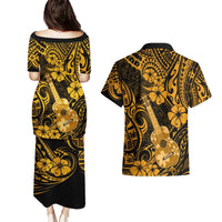 Hawaii Ukulele Couples Matching Puletasi Dress and Hawaiian Shirt Polynesian Pattern Gold Version LT01 - Polynesian Pride