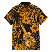 Hawaii Ukulele Family Matching Off Shoulder Long Sleeve Dress and Hawaiian Shirt Polynesian Pattern Gold Version LT01 - Polynesian Pride