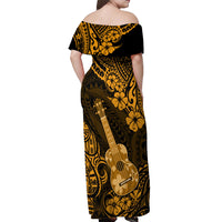 Hawaii Ukulele Off Shoulder Maxi Dress Polynesian Pattern Gold Version LT01 - Polynesian Pride