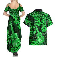 Hawaii Ukulele Couples Matching Summer Maxi Dress and Hawaiian Shirt Polynesian Pattern Green Version LT01 - Polynesian Pride