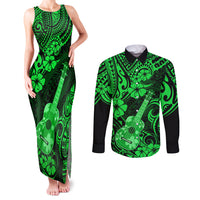 Hawaii Ukulele Couples Matching Tank Maxi Dress and Long Sleeve Button Shirts Polynesian Pattern Green Version LT01 Green - Polynesian Pride