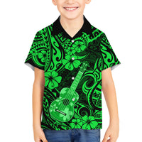 Hawaii Ukulele Family Matching Long Sleeve Bodycon Dress and Hawaiian Shirt Polynesian Pattern Green Version LT01 Son's Shirt Green - Polynesian Pride