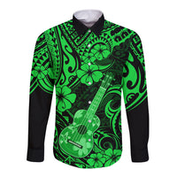 Hawaii Ukulele Long Sleeve Button Shirt Polynesian Pattern Green Version LT01 Unisex Green - Polynesian Pride