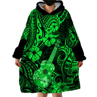 Hawaii Ukulele Wearable Blanket Hoodie Polynesian Pattern Green Version LT01 - Polynesian Pride
