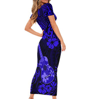 Hawaii Ukulele Short Sleeve Bodycon Dress Polynesian Pattern Navy Blue Version LT01 - Polynesian Pride