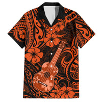 Hawaii Ukulele Family Matching Summer Maxi Dress and Hawaiian Shirt Polynesian Pattern Orange Version LT01 Dad's Shirt - Short Sleeve Orange - Polynesian Pride